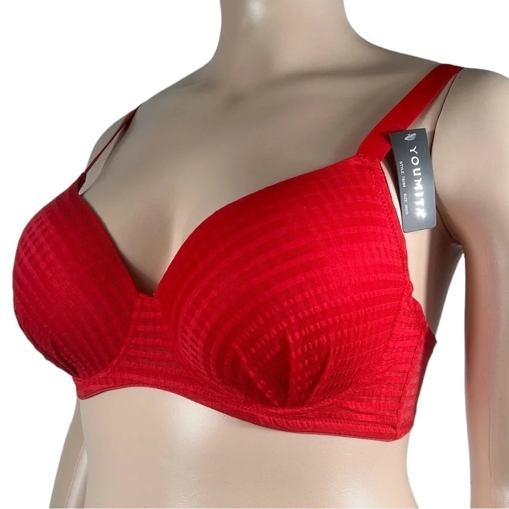 Youmita Lightly Padded Underwire Plus Size Balcony Bra Flame Red 42DD